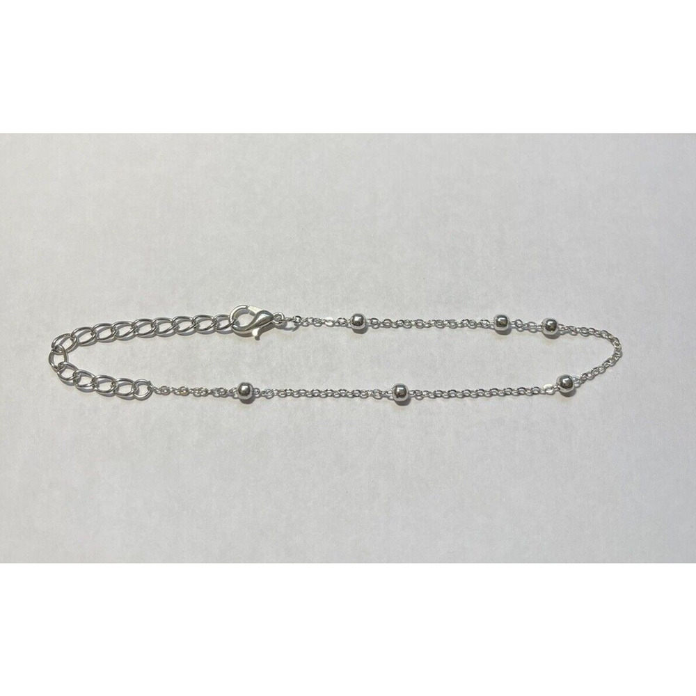 Silver Tone Adjustable Ankle Bracelet with bead balls 9.5 inches Anklet